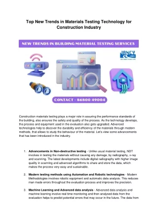 Latest Updates in building materials testing technologies