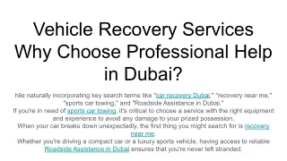 Vehicle Recovery Services Why Choose Professional Help in Dubai_