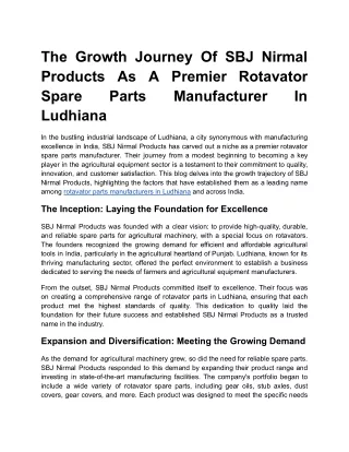 The Growth Journey Of SBJ Nirmal Products As A Premier Rotavator Spare Parts Manufacturer In Ludhiana