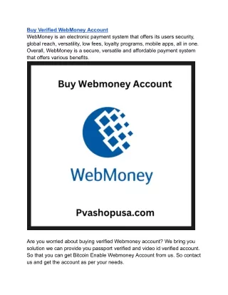 Top 1Best Sites To Buy Verified WebMoney Accounts In