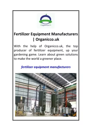 Fertilizer Equipment Manufacturers  Organicco.uk