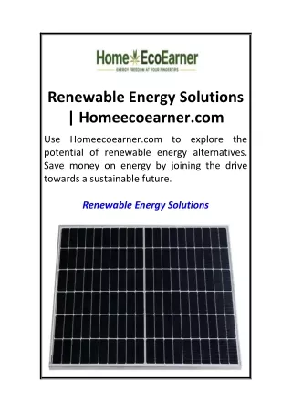 Renewable Energy Solutions  Homeecoearner.com