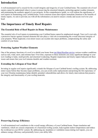 The Essential Role of Roof Repairs in Maintaining Your Carlsbad Home
