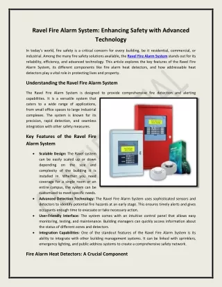 Ravel Fire Alarm System: Enhancing Safety with Advanced Technology