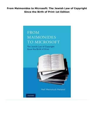 read from maimonides to microsoft: the jewish law of copyright since t