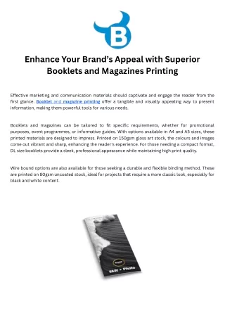 Enhance Your Brand’s Appeal with Superior Booklets and Magazines Printing