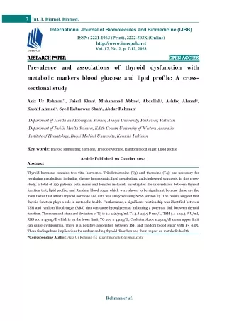 Prevalence and associations of thyroid dysfunction with metabolic markers blood