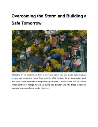 Overcoming the Storm and Building a Safe Tomorrow