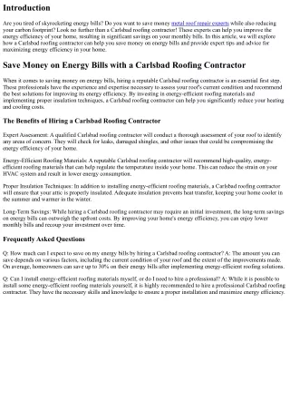 Save Money on Energy Bills with a Carlsbad Roofing Contractor