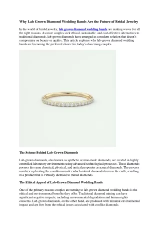 Elegant Choices: Lab Grown Diamond Wedding Bands