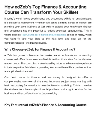 How edZeb's Top Finance & Accounting Course Can Transform Your Skillset