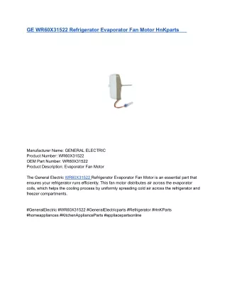 GE WR60X31522 Refrigerator Evaporator Fan Motor HnKparts