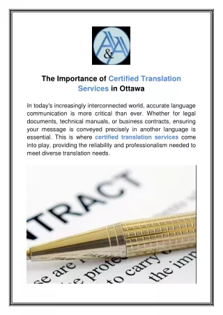 The Importance of Certified Translation Services in Ottawa