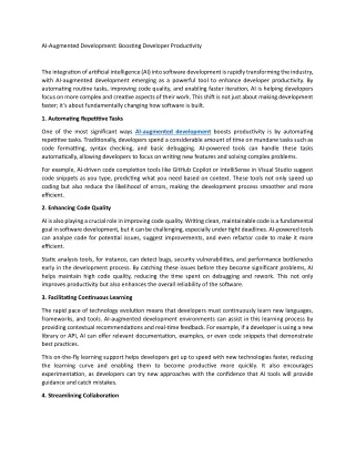 AI-Augmented Development Boosting Developer Productivity