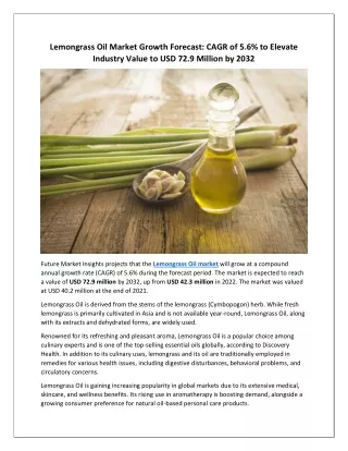 Lemongrass Oil Market