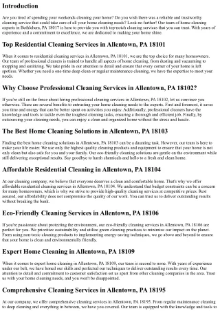 Home Cleaning Experts You Can Trust in Bethlehem, PA 18017