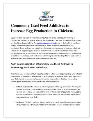 Commonly Used Feed Additives to Increase Egg Production in Chickens