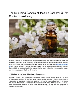 The Surprising Benefits of Jasmine Essential Oil for Emotional Wellbeing