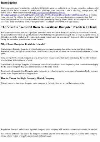 The Secret to Successful Home Renovations: Dumpster Rentals in Orlando.