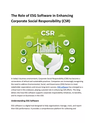 The Role of ESG Software in Enhancing Corporate Social Responsibility (CSR)