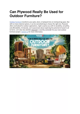 Can Plywood Really Be Used for Outdoor Furniture?