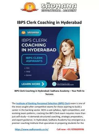 IBPS Clerk Coaching in Hyderabad