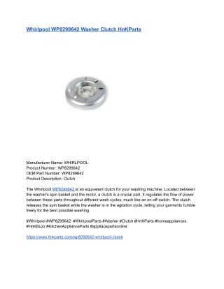 Whirlpool WP8299642 Washer Clutch HnKParts
