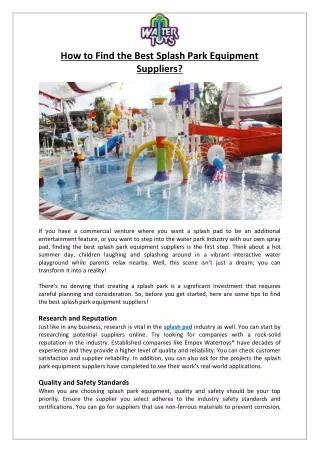 Empex Watertoys® - How to Find the Best Splash Park Equipment Suppliers