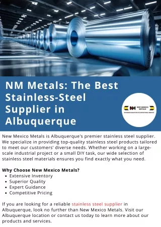 NM Metals: The Best Stainless-Steel Supplier in Albuquerque