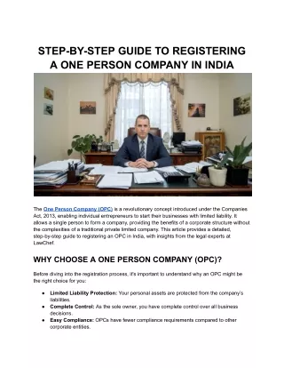 STEP-BY-STEP GUIDE TO REGISTERING A ONE PERSON COMPANY IN INDIA