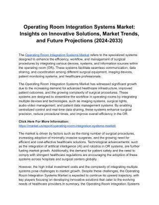 Operating Room Integration Systems Market: Industry Insights and Market Dynamics