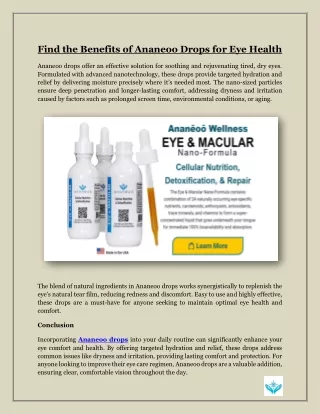 Find the Benefits of Ananeoo Drops for Eye Health