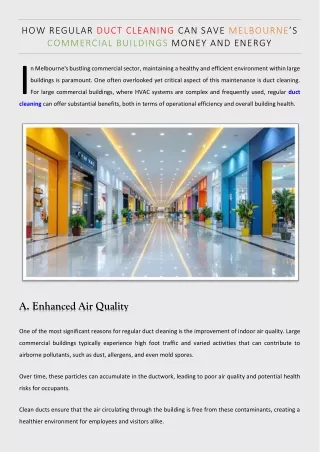 How Regular Duct Cleaning Can Save Melbourne’s Commercial Buildings Money and Energy