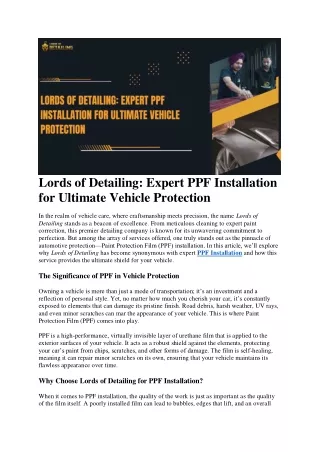 Lords of Detailing: Expert PPF Installation for Ultimate Vehicle Protection