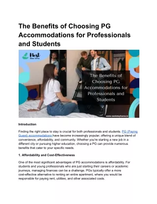 The Benefits of Choosing PG Accommodations for Professionals and Students