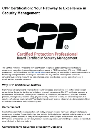 CPP Certification_ Your Pathway to Excellence in Security Management
