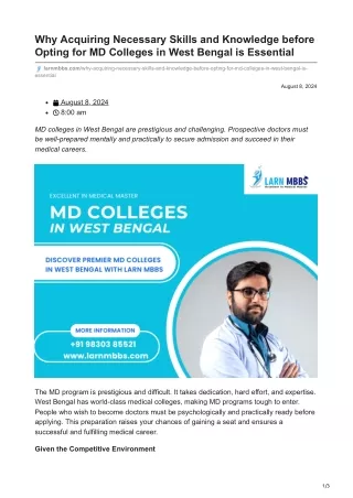 Why Acquiring Necessary Skills and Knowledge before Opting for MD Colleges in West Bengal is Essentia