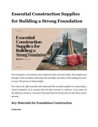 Essential Construction Supplies for Building a Strong Foundation