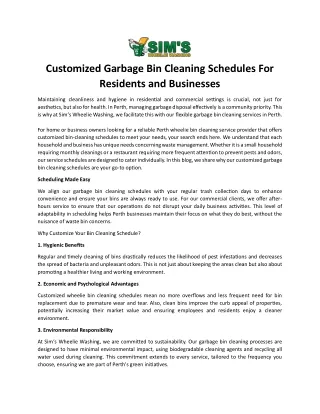 Customized Garbage Bin Cleaning Schedules For Residents and Businesses