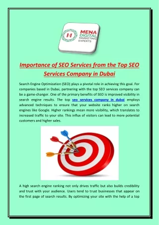 Importance of SEO Services from the Top SEO Services Company in Dubai