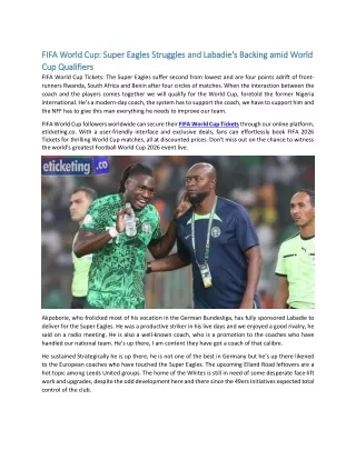 FIFA World Cup Super Eagles Struggles and Labadie's Backing amid World Cup Qualifiers