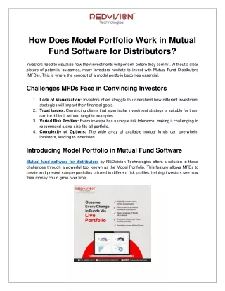 How Does Model Portfolio Work in Mutual Fund Software