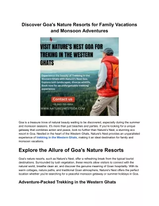 Discover Goa's Nature Resorts for Family Vacations and Monsoon Adventures