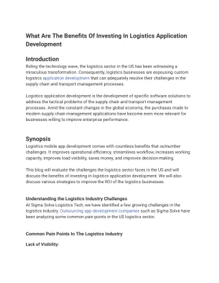 What Are The Benefits Of Investing In Logistics Application Development
