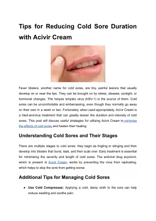 pdf Tips for Reducing Cold Sore Duration with Acivir Cream