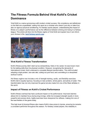 The Fitness Formula Behind Virat Kohli's Cricket Dominance