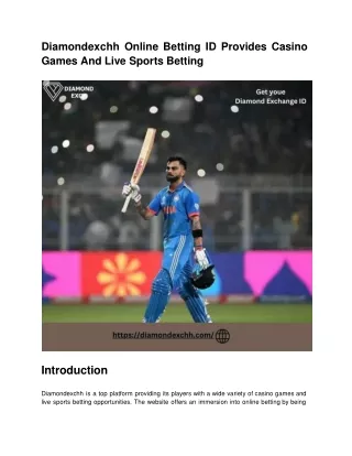 Diamondexchh Online Betting ID Provides Casino Games And Live Sports Betting