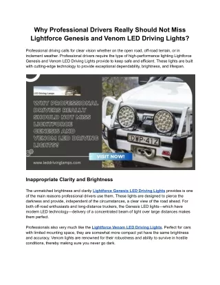 Why Professional Drivers Really Should Not Miss Lightforce Genesis and Venom LED Driving Lights