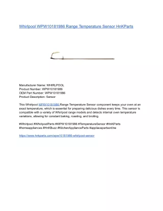 Whirlpool WPW10181986 Range Temperature Sensor HnKParts