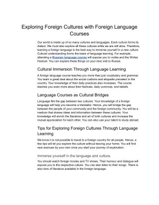 SIFIL- Exploring Foreign Cultures with Foreign Language Courses